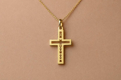 "Pavé Cross Love Mom" Pendant - 14k Solid Yellow Gold
