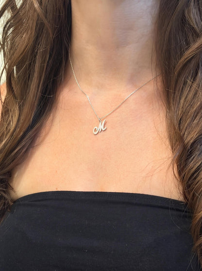 "Script Initial" Pendant Necklace - 925 Sterling Silver