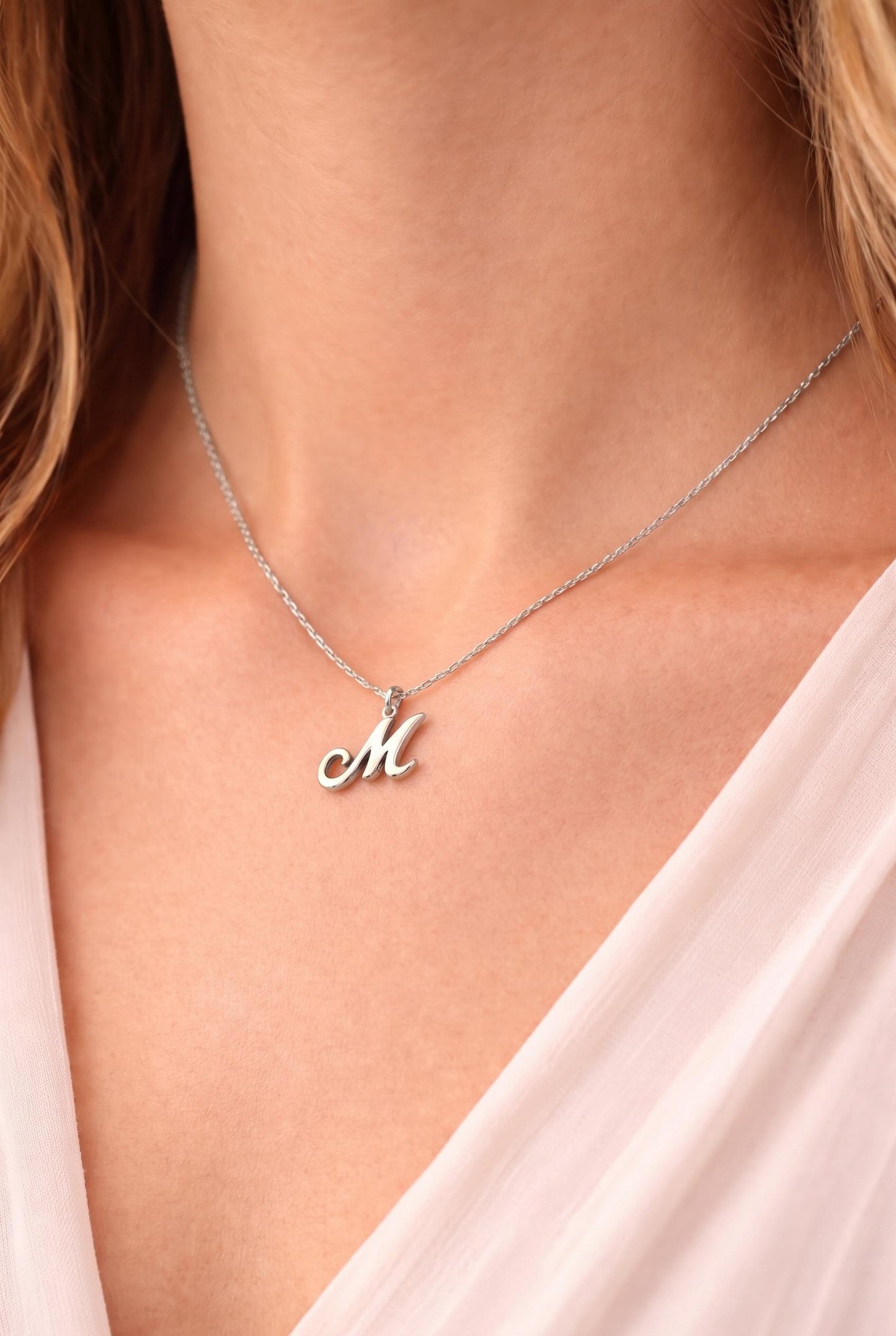 "Script Initial" Pendant Necklace - 925 Sterling Silver