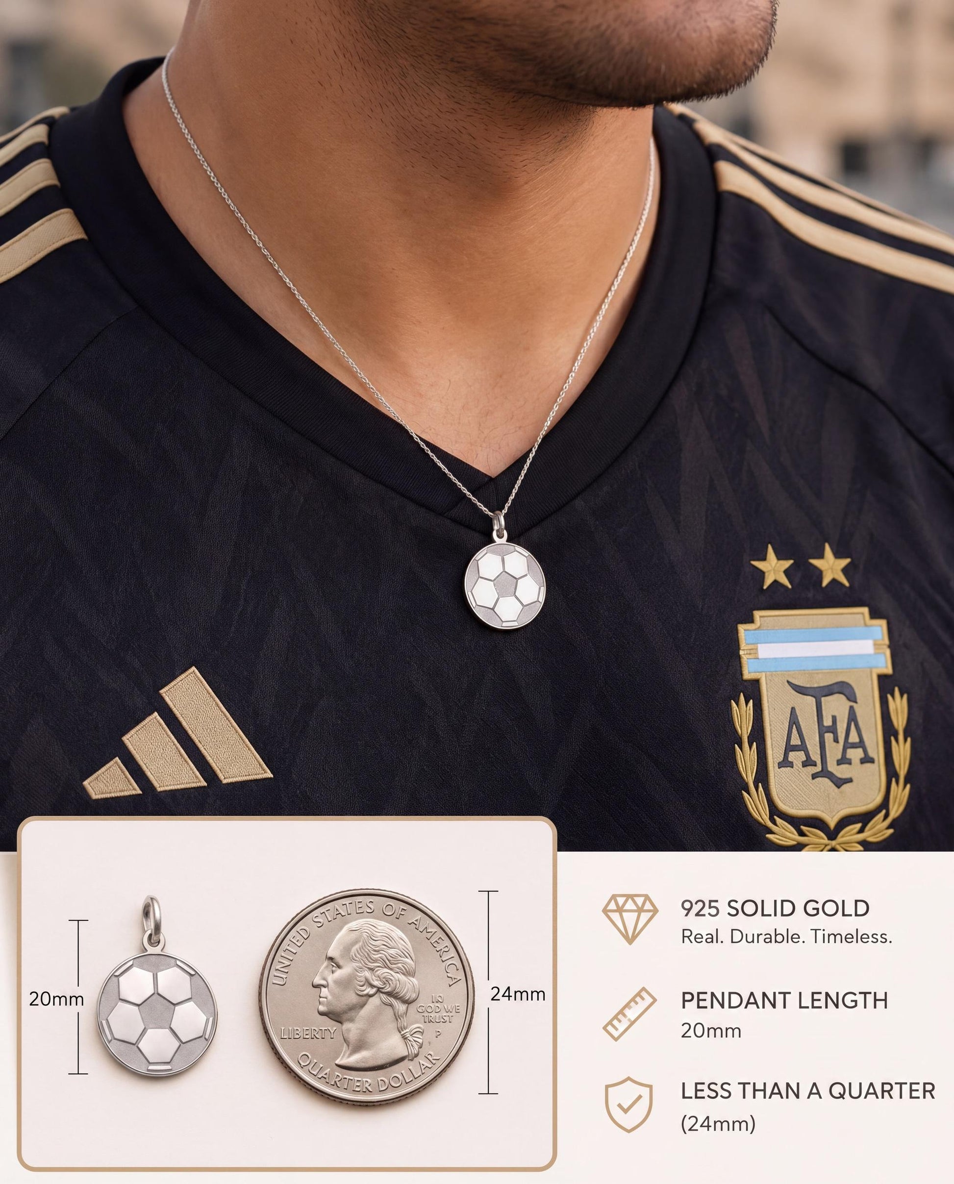 "Striker" Soccer Ball Pendant - 925 Sterling Silver