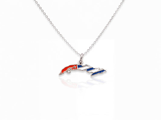 "Cuba Map Enamel" Pendant - 925 Sterling Silver