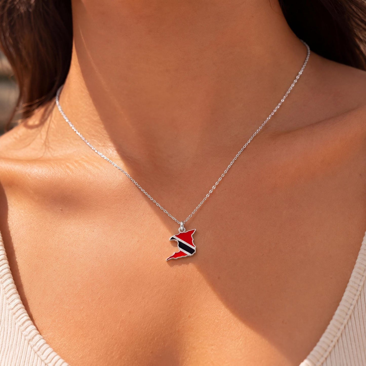 "Trinidad & Tobago Map" Pendant - 925 Sterling Silver