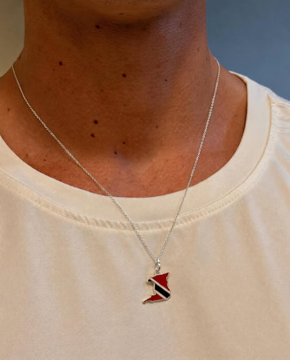 "Trinidad & Tobago Map" Pendant - 925 Sterling Silver