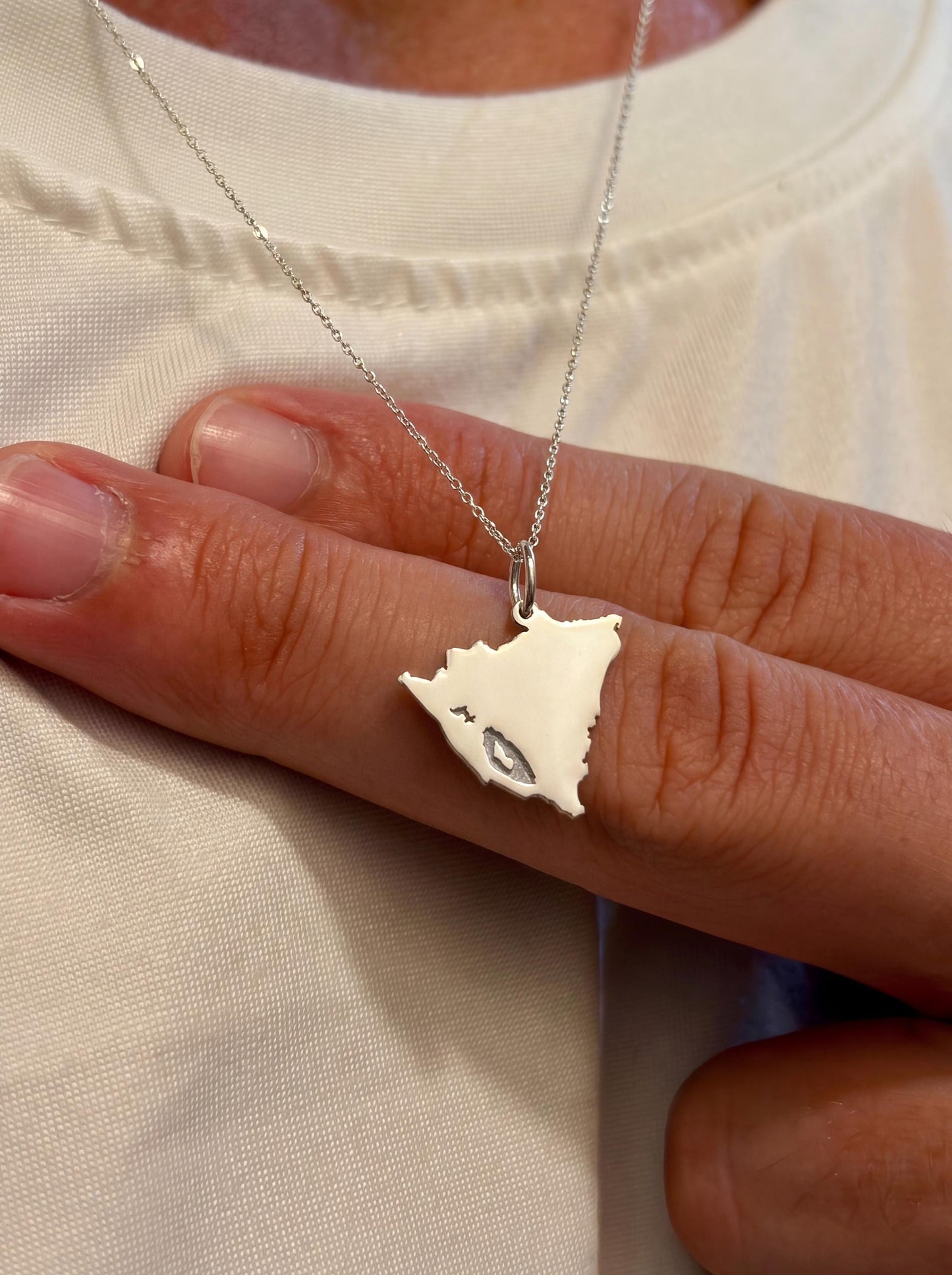 "Nicaragua Map" Pendant Necklace - 925 Sterling Silver