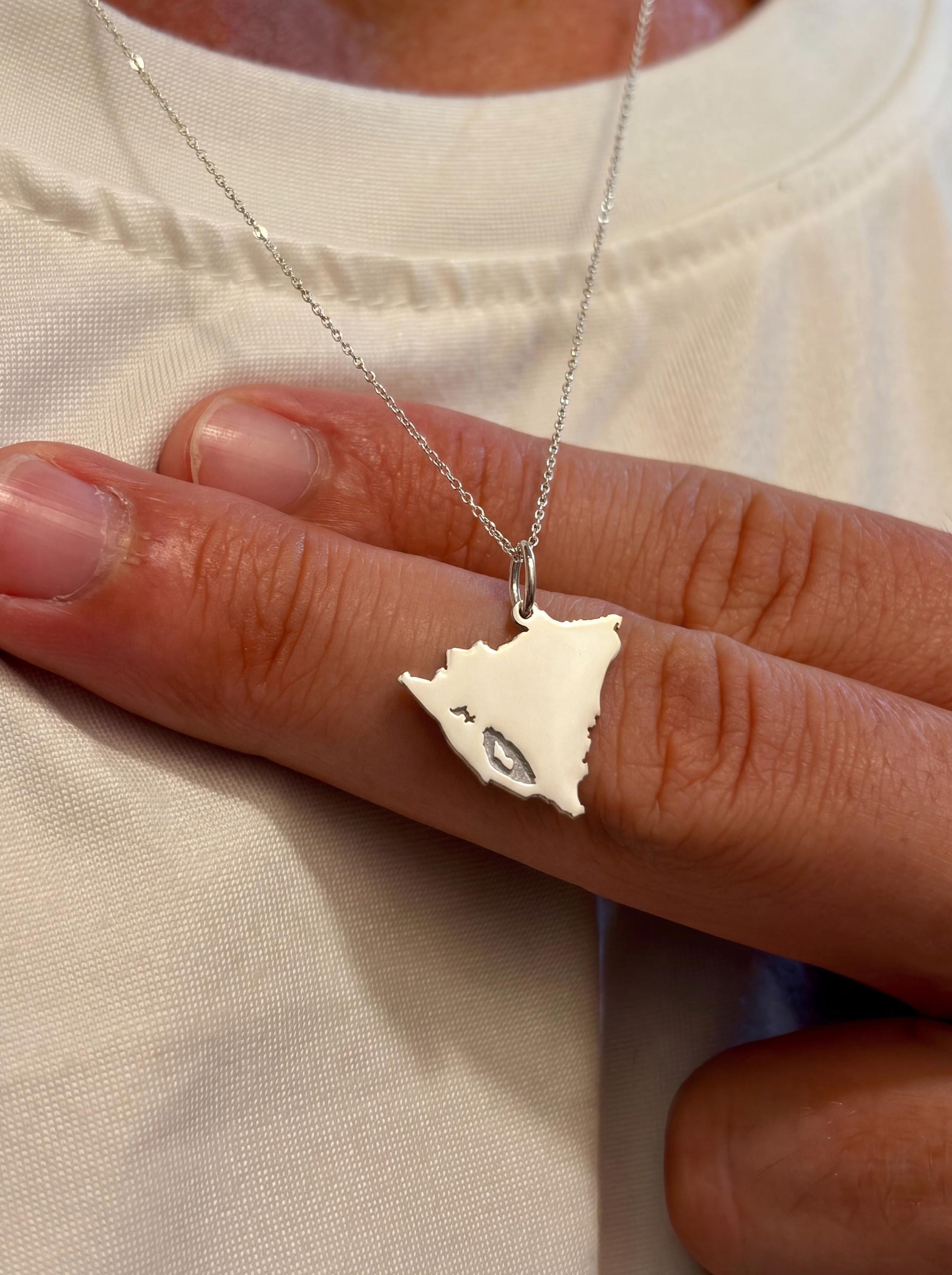 "Nicaragua Map" Pendant Necklace - 925 Sterling Silver