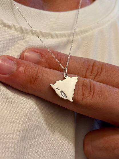 "Nicaragua Map" Pendant Necklace - 925 Sterling Silver