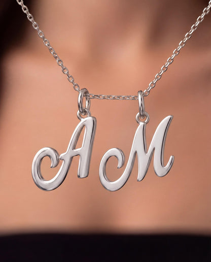 "Script Initial" Pendant Necklace - 925 Sterling Silver