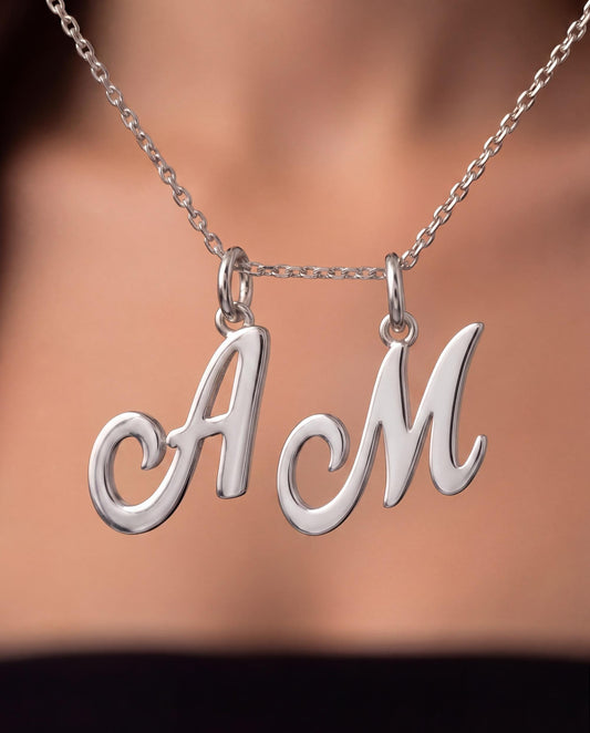 "Script Initial" Pendant Necklace - 925 Sterling Silver