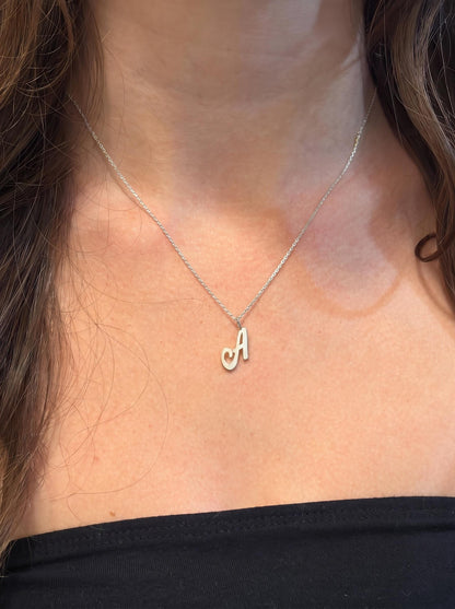 "Script Initial" Pendant Necklace - 925 Sterling Silver