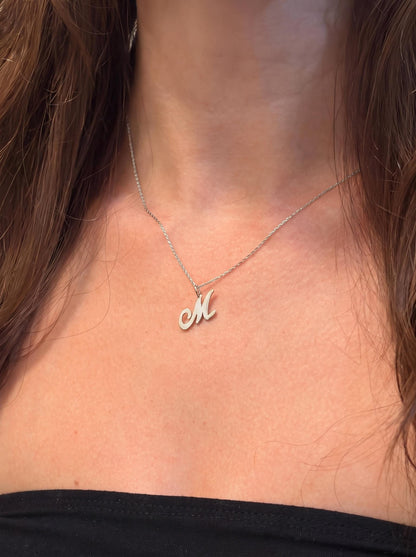 "Script Initial" Pendant Necklace - 925 Sterling Silver
