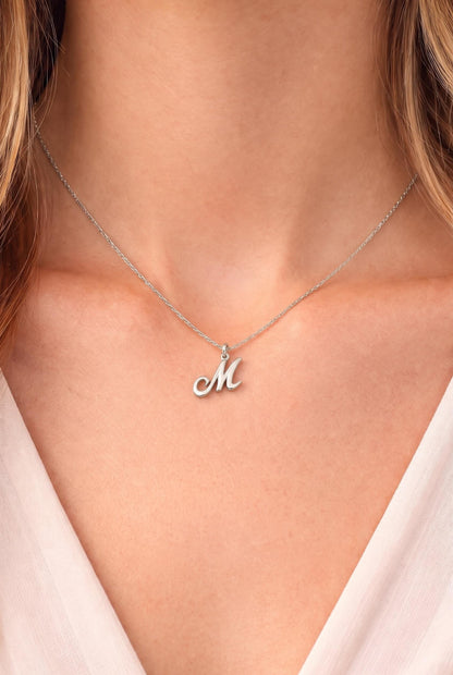 "Script Initial" Pendant Necklace - 925 Sterling Silver