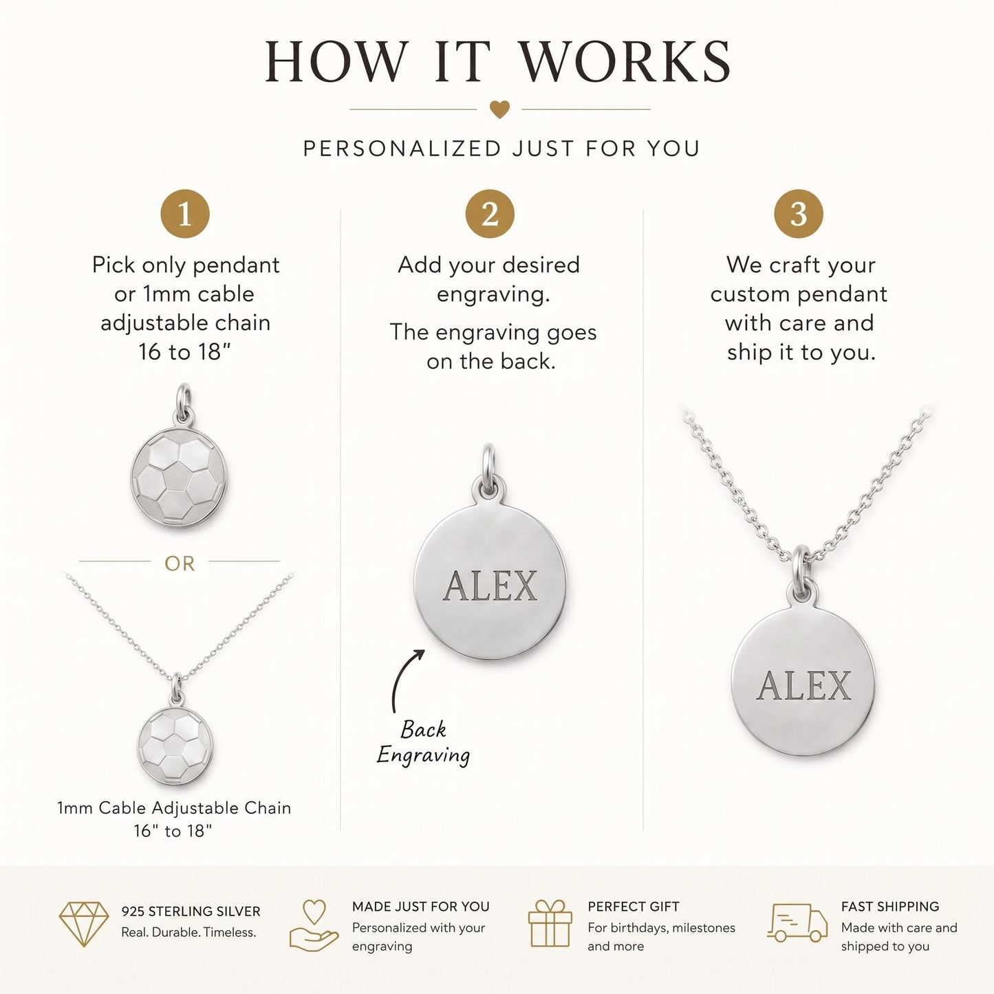"Striker" Soccer Ball Pendant - 925 Sterling Silver