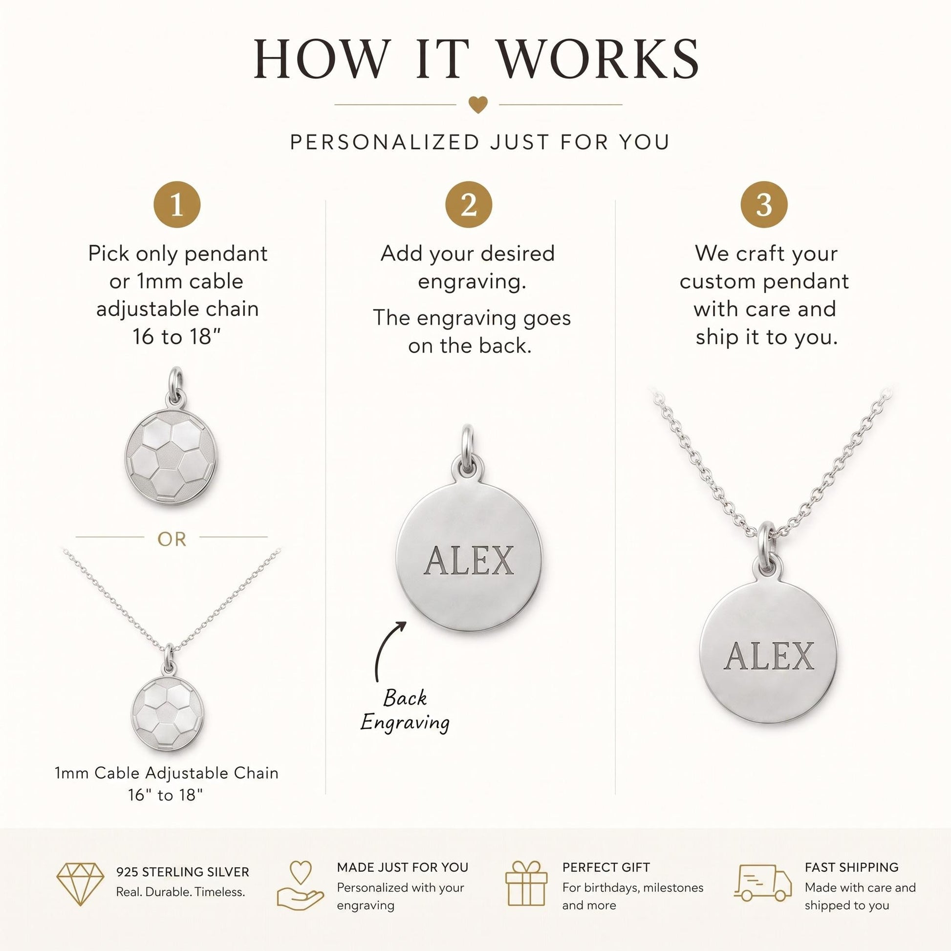 "Striker" Soccer Ball Pendant - 925 Sterling Silver