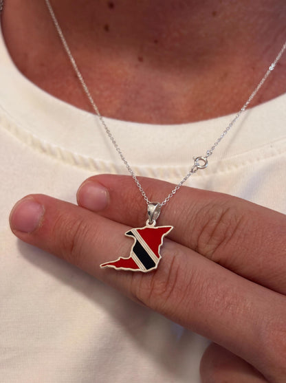 "Trinidad & Tobago Map" Pendant - 925 Sterling Silver