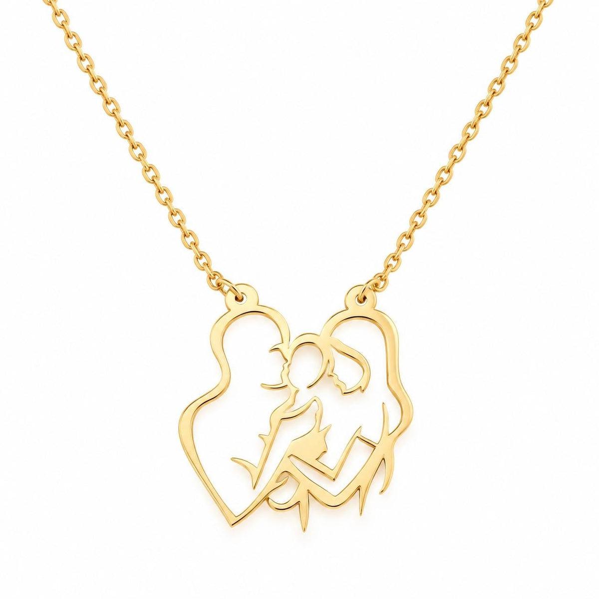 "Family Line Art Heart" Necklace - 14k Solid Gold
