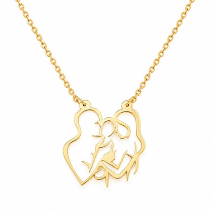 "Family Line Art Heart" Necklace - 14k Solid Gold
