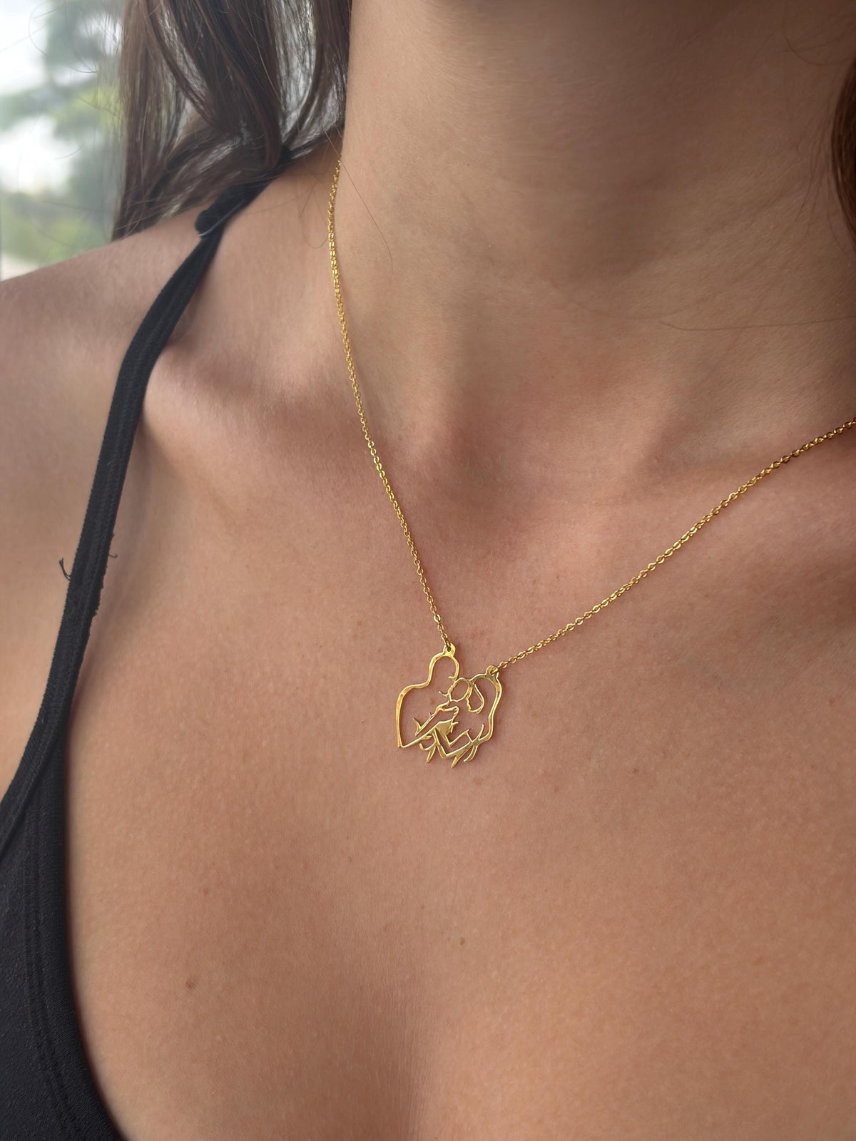 "Family Line Art Heart" Necklace - 14k Solid Gold