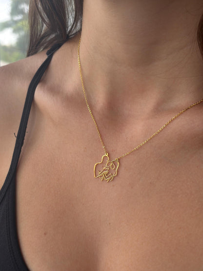 "Family Line Art Heart" Necklace - 14k Solid Gold