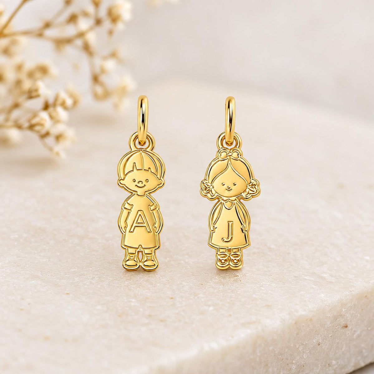 "Kid Initial Charm" Pendant - 14k Solid Gold