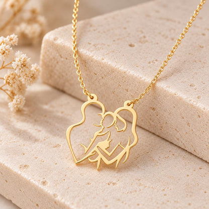 "Family Line Art Heart" Necklace - 14k Solid Gold
