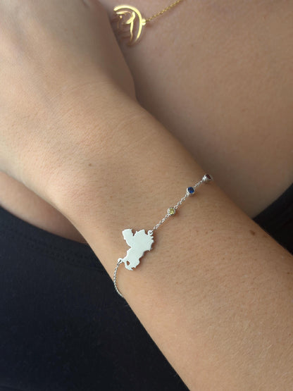 "Custom Country Map" Bracelet - 925 Sterling Silver