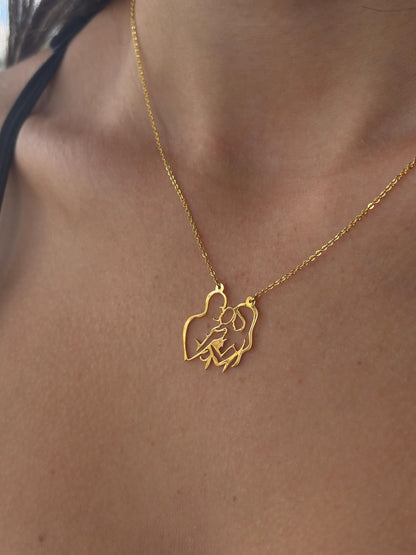 "Family Line Art Heart" Necklace - 14k Solid Gold