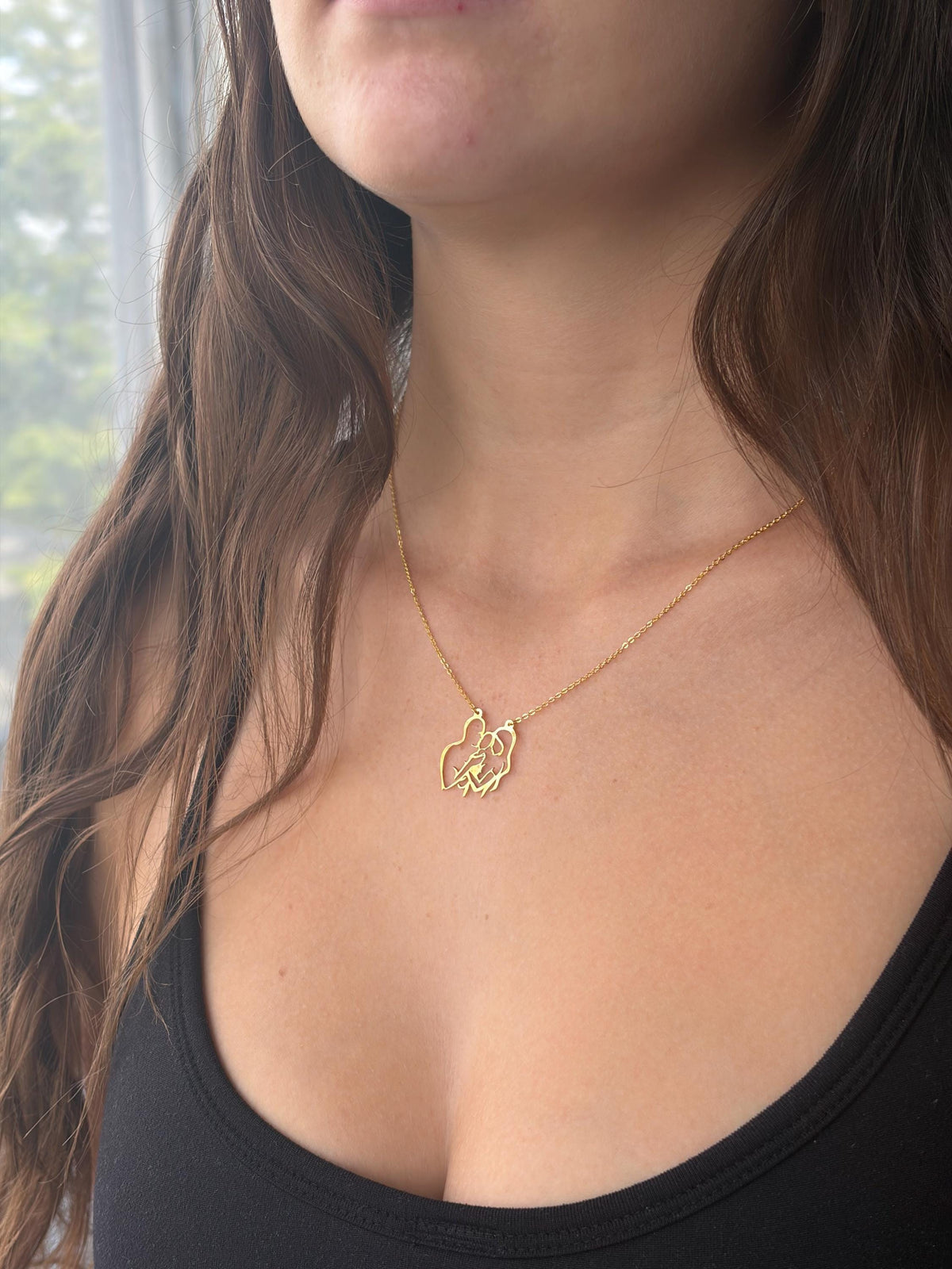 "Family Line Art Heart" Necklace - 14k Solid Gold