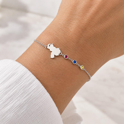 "Custom Country Map" Bracelet - 925 Sterling Silver